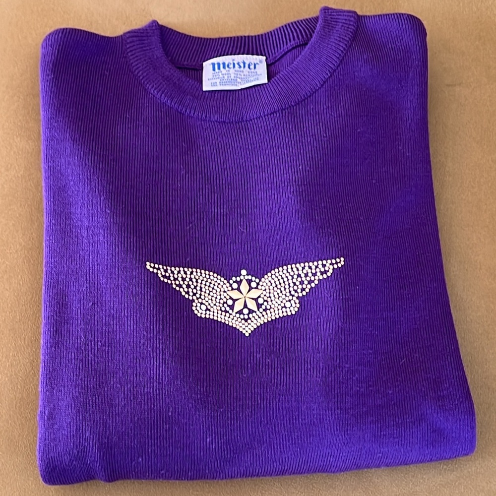 NWOT VINTAGE MEISTER PURPLE CRYSTAL EMBLEM CREW NECK SKI SWEATER Sz. M
